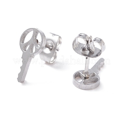 変色しないキーシェイプ 304 ステンレススチール製スタッドピアス（女性用）  ステンレス鋼色  11.5x5.5mm  ピン：0.7mm&nbsp;EJEW-Z017-03P
