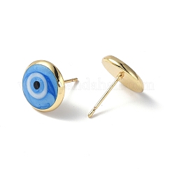 エナメル イービルアイ スタッドピアス  女性のための18KGP本金メッキ真鍮ジュエリー  ライトスカイブルー  12mm  ピン：0.8mm&nbsp;EJEW-G334-01G-04