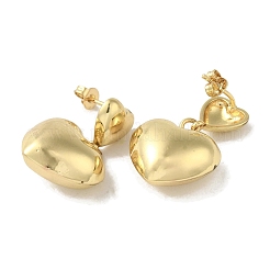 真鍮製スタンドピアス  カドミウムフリー＆鉛フリー  ハート  18KGP本金メッキ  30x17mm&nbsp;EJEW-R162-12B-G