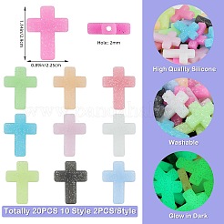 光るシリコンビーズ1セット  DIYの看護ネックレス用  ミックスカラー  暗闇で光るビーズ  クロス  29x22.5x6mm  穴：2mm&nbsp;SIL-SZ0002-94B