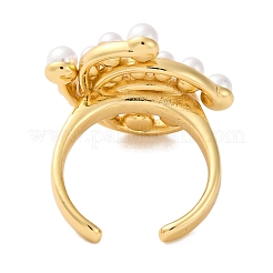 Gestellbeschichtung Blume Messing ABS Imitationsperle offene Manschettenringe für Frauen&nbsp;RJEW-S242-08G