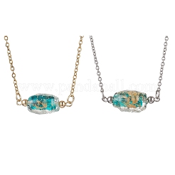 2 шт. 2-цветный овальный кулон в стиле лэмпворк из золотистого песка ручной работы из нержавеющей стали 304 с цепочкой из троса&nbsp;NJEW-JN05375