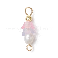 Gefrostete Blume natürliche Süßwasserzuchtperle & Acryl-Anschluss-Charms&nbsp;PALLOY-JF03590-03