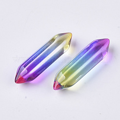 ガラス二重終端ポイントビーズ  穴なし/ドリルなし  弾丸  カラフル  30~32x8~9x8mm&nbsp;GLAA-S167-12G