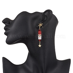 Серьги-гвоздики с подвесками из латуни с прозрачным кубическим цирконием на рождественскую тематику EJEW-MZ00552-01