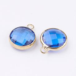 ゴールド調真鍮製ガラスフラットラウンドチャーム  多面カット  藤紫色  12x8.5x3mm  穴：1.5mm&nbsp;GLAA-M003-A-05G