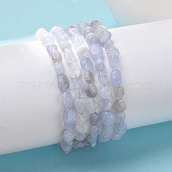Bracelets extensibles en perles d'agate de dentelle bleue naturelle&nbsp;BJEW-K213-37