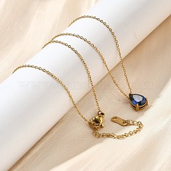 304ステンレスネックレス  キュービックジルコニアティアドロップチャーム付き  18KGP本金メッキ  藤紫色  長さ16.22インチ(41.2cm)+64mmエクステンダー&nbsp;NJEW-R022-01G-09