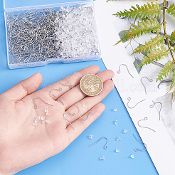 304ステンレススチールピアスフック400個  400個のプラスチック製イヤーナット付き  ステンレス鋼色  13x22mm  穴：2mm  21ゲージ  ピン：0.7mm&nbsp;STAS-DC0007-44