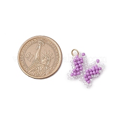 ガラスシードビーズの蝶のペンダント  304ステンレススチール製ジャンプリング付き  ミディアム蘭  18x22.5x4.5mm  穴：3.5mm&nbsp;PALLOY-MZ00473-05