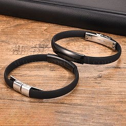 シリコンコードブレスレット  ステンレス製の留め金付き  ブラック  7-1/8インチ（18cm）&nbsp;PW-WG82521-01
