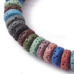 Braccialetti elastici con perline di roccia lavica naturale colorata tinta&nbsp;BJEW-JB10052-01
