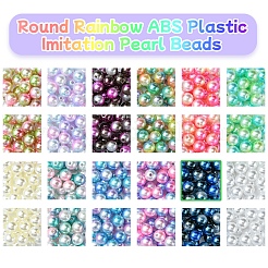 Наборы для изготовления браслетов из круглых радужных бусин из АБС-пластика с имитацией жемчуга&nbsp;DIY-FS0007-71