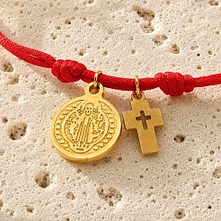 Braccialetto con ciondolo a croce religiosa in acciaio inossidabile 304 e cordino in nylon cerato&nbsp;CJ0678-1