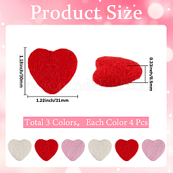 12 шт. 3-х цветное шерстяное украшение для валяния в форме сердца DIY-SC0030-15