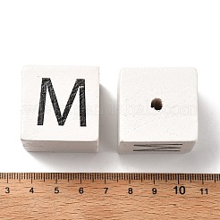 木材ヨーロッパのビーズ  大穴ビーズ  文字付きのキューブ  文字m  30.5x30.5x29.5~30.5mm  穴：5mm&nbsp;WOOD-I014-02M
