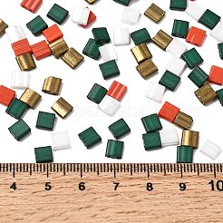 Рождественские квадратные стеклянные бусины с 4 отверстиями 2 цвет&nbsp;SEED-X0058-09