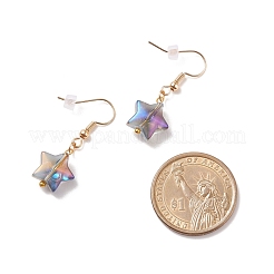ガラス スター ダングル イヤリング  女性のための金メッキ真鍮ジュエリー  ミックスカラー  37.5mm  ピン：0.9mm&nbsp;EJEW-JE04929