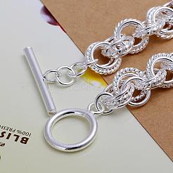ユニセックス真鍮ロープチェーンブレスレット  トグル留め金付き  銀色のメッキ  205x10mm&nbsp;BJEW-BB12454