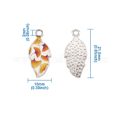 合金エナメルチャーム  イチョウの葉模様のある葉  プラチナ  カラフル  21.5x10x2mm  穴：2mm  2個/セット&nbsp;LS-PALLOY-TAC0009-25P-E