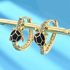 真鍮製マイクロパヴェキュービックジルコニアフープピアス  エナメル  ラックめっき  長持ちメッキ  カドミウムフリー＆鉛フリー  18KGP本金メッキ  カメ  ミックスカラー  18.5x16.5x7.5mm&nbsp;EJEW-C136-01A