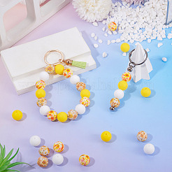 60 Stück 4 Stile Silikonperlen runde Gummiperle 15mm lose Abstandsperlen für DIY-Zubehör Schmuck Schlüsselanhängerherstellung&nbsp;FIND-TA0010-30C