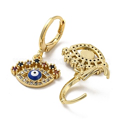 Evil Eye リアル 18K ゴールドメッキ真鍮ダングル レバーバック イヤリング  エナメル質とキュービックジルコニア付き  ブルー  25.5x15mm&nbsp;EJEW-A033-06G-01