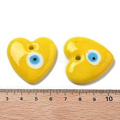 手作りナザールボンジュウランプワークペンダント  ハートチャーム  ゴールド  34.5~35x35~35.5x6.5~8mm  穴：3mm&nbsp;LAMP-F035-11C