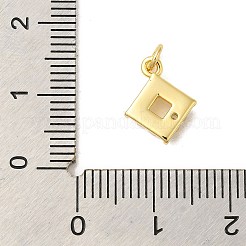 リアル 18k ゴールドメッキラックメッキ真鍮マイクロパヴェキュービックジルコニアペンダント  長持ちメッキ  鉛フリー＆カドミウムフリー  菱形チャーム  12x10x3mm  穴：3mm.&nbsp;KK-S396-02B