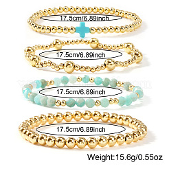 4 комплект браслетов из золотистой латуни и круглых стеклянных бусин.&nbsp;XG4611-5