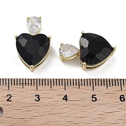リアル 18k ゴールドメッキラックメッキ真鍮マイクロパヴェキュービックジルコニアペンダント  ガラスと  長持ちメッキ  カドミウムフリー＆鉛フリー  ハート  ダークブルー  20x13x9mm  穴：1.8x5mm&nbsp;KK-R161-04G-06