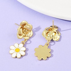 Серьги-гвоздики из латуни с подвесками в виде цветка маргаритки EJEW-S277-04G