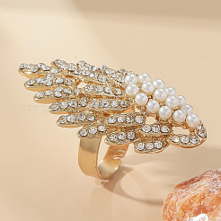 Овальные пластиковые кольца с имитацией жемчуга и стразами ZZ6722