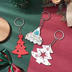 Ensembles de porte-clés pendentifs en bois d'arbre de Noël&nbsp;KEYC-JKC00970