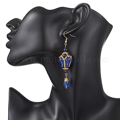 Серьги-подвески в форме капли из натурального лазурита и стеклянных бусин.&nbsp;EJEW-MZ00686-03