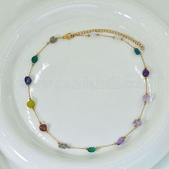 Ожерелья из натуральной смешанной каменной крошки и нержавеющей стали ручной работы для женщин FS-WGA6ABB-01