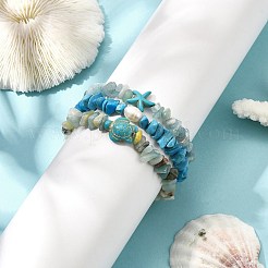 宝石ビーズストレッチブレスレット3セット  淡水パールと  ヒトデ＆カメ  内径：2-1/8インチ（5.5cm）  3個/セット&nbsp;BJEW-JB11176