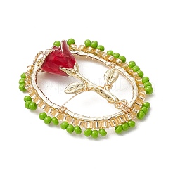 Овальные стеклянные бусины с подвесками в виде роз&nbsp;PALLOY-MZ00579-03