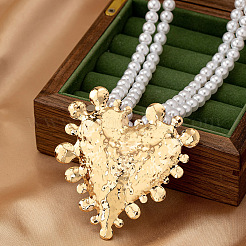 Подвеска в виде сердца из сплава пластиковая имитация жемчуга круглые бусины двухслойные ожерелья для женщин FS-WGB7F0A-01