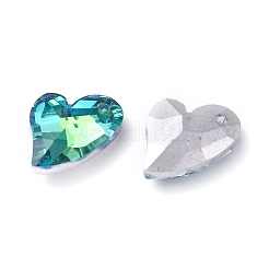 多面的なガラスペンダントを電気  尖ったバック＆バックメッキ  ハート  グリーン  17x13x5.5mm  穴：1.6mm&nbsp;GLAA-TAC0001-03