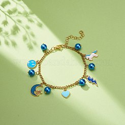 Bracelet à breloques en alliage émaillé et perles de verre avec chaînes en acier inoxydable 304 pour femme&nbsp;BJEW-JB08707-02