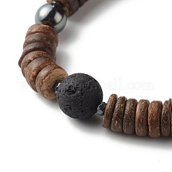 Натуральный кокосовый рондель из бусин стрейч браслет для мужчин и женщин&nbsp;BJEW-JB06771-01