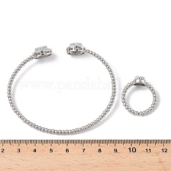 Овальные латунные браслеты-манжеты и кольца с микропаве из кубических цирконий для женщин SJEW-R002-03P-02