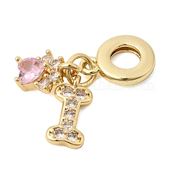 Подвески-шармы из латуни с прозрачными и розовыми кубическими циркониями в европейском стиле.&nbsp;KK-Z150-03G-02
