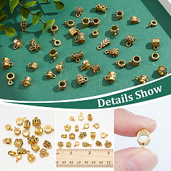 170 個 17 スタイルのチベットスタイル合金チューブベイル  ループベイル  アンティーク黄金  6.5~14x4~9.5x2~8mm  穴：1.2~5mm  内径：3~5.5mm  10個/スタイル&nbsp;FIND-GA0004-70AG