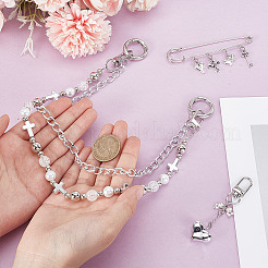 Алюминиевые цепочки и акриловые бусины двухслойные крестообразные декоративные цепочки для кошельков&nbsp;HJEW-NB00282