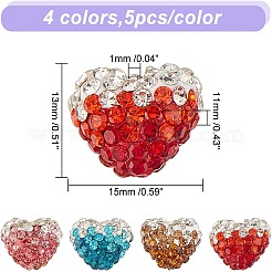 20шт 4 цвета бусины из полимерной глины со стразами RB-AR0003-17