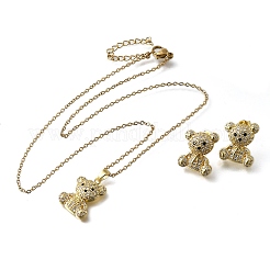 Комплекты серег-гвоздиков и ожерелий с подвесками из латуни с микропаве из кубических цирконий SJEW-Z002-01G