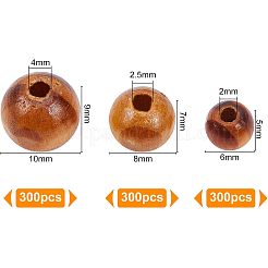 900 шт. 3 круглых бусин из натурального дерева WOOD-OC0001-95