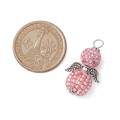 ガラスシードビーズペンダント付き合金  ポリマークレイラインストーン付き  角度  ピンク  32x17x17mm  穴：4x3.5mm&nbsp;PALLOY-MZ00276-03